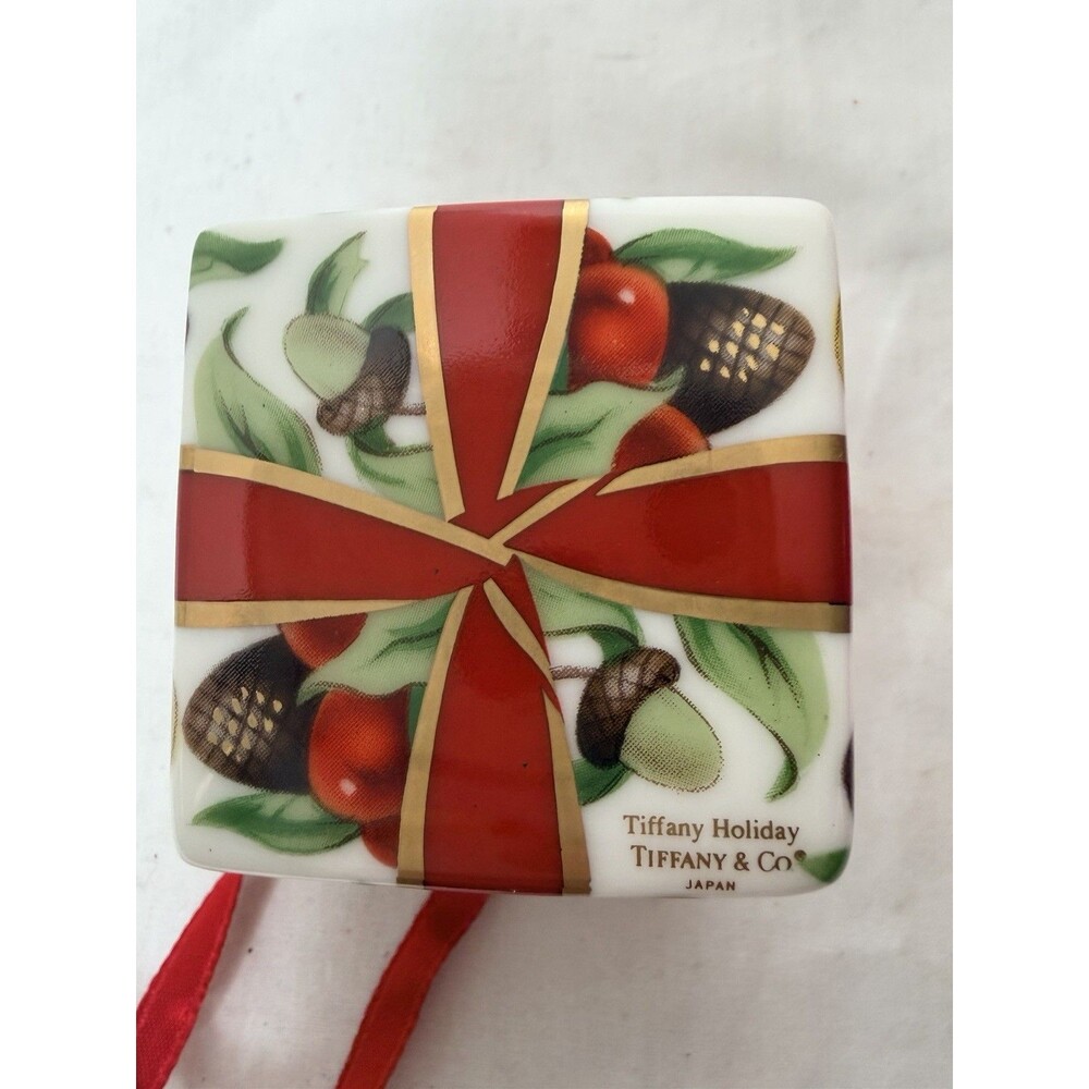 Tiffany Holiday Gift Box and Bow Christmas Holiday Ornament Bone China Porcelain - Picture 3 of 12